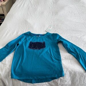 Cat & Jack Teal Long Sleeve Shirt with Sequin Design